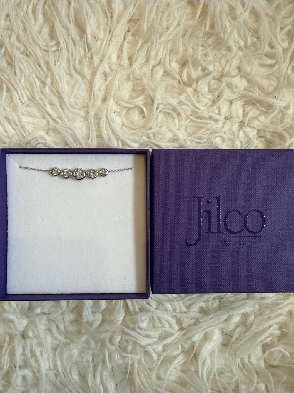 Silver Crystal Station Necklace in genuine blue ropes